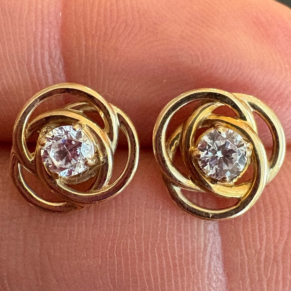 14K yellow gold Polished twist Love Knot CZ Post Earrings